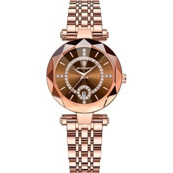 Poedagar Дамски часовник Poedagar CS1497, неръждаема стомана, розово злато, кафяв циферблат (CS1497)