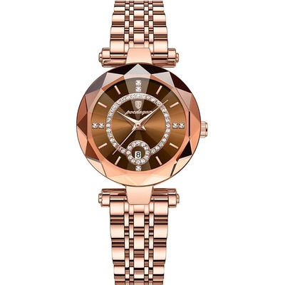 Poedagar Дамски часовник Poedagar CS1497, неръждаема стомана, розово злато, кафяв циферблат (CS1497)