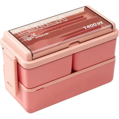 HARAHU Dvojdielny lunchbox, nádoba na jedlo - Ružová/1400ml
