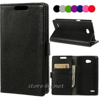 LG L80 Magnetic Wallet Кожен Калъф + Протектор