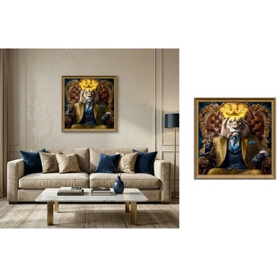 Lev kráľ s korunou – luxusný pop art LED obraz na stenu – 84 × 84 cm