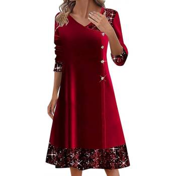 Дамска коктейлна рокля с дълги ръкави с v-образно деколте, кадифе и пайети, виненочервена