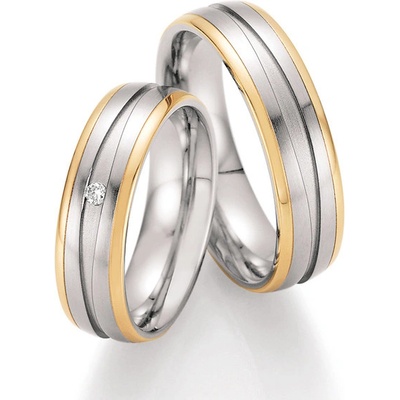 Ocelové snubní prsteny se zlatem a diamantem ST-01830
