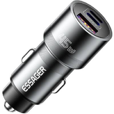 Автомобилно зарядно устройство ESSAGER ES-CC14 с портове 2x USB-C / USB-A - 45W - сиво (87444)