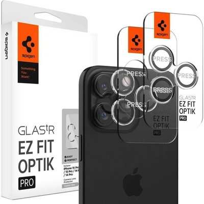 Spigen 2 комплекта предпазни стъклени лещи за камерата на iPhone 17 Pro, iPhone 17 Pro Max, iPhone 16 Pro, iPhone 16 Pro Max, iPhone 15 Pro, iPhone 15 Pro Max, iPhone 14 Pro, iPhone 14 Pro Max - Spigen Optik Pro tR Ez Fit Lens Protector 2 Pack (прозрачен)