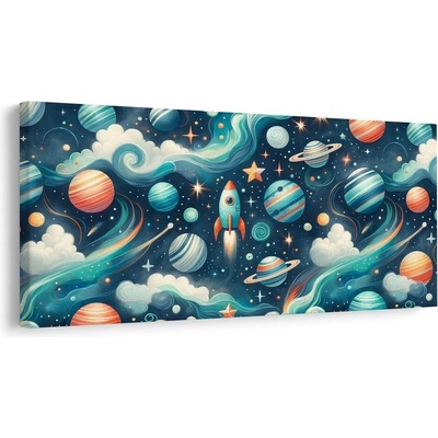 Obraz raketa a planety ve vesmíru - 100x50