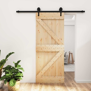 vidaXL Преплъзваща се врата 85 x 210 cm Естествено и черно (3445150)