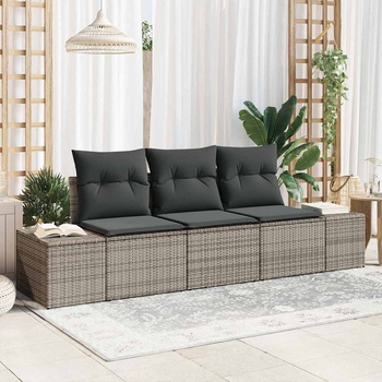 vidaXL Комплект дивани с възглавница 3 pcs Сив полиратан (3346919)