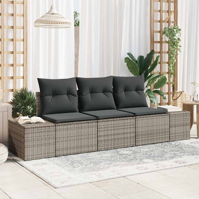 vidaXL Комплект дивани с възглавница 3 pcs Сив полиратан (3346919)
