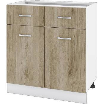 ИРИМ Долен шкаф с две чекмеджета и две врати Сити БДА-26 бяло гладко / дъб сонома арвен 80 см