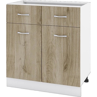 ИРИМ Долен шкаф с две чекмеджета и две врати Сити БДА-26 бяло гладко / дъб сонома арвен 80 см