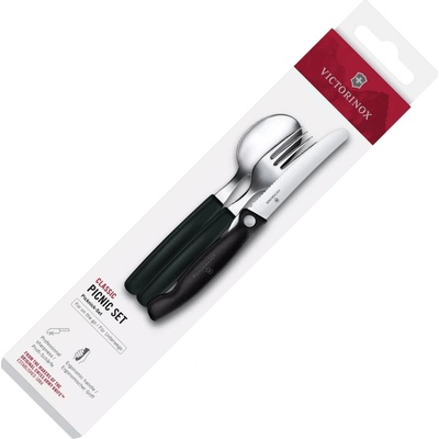 Victorinox Pikniková sada 3ks skladací nožík + vidlička + lyžica čierna 6.7193.3F