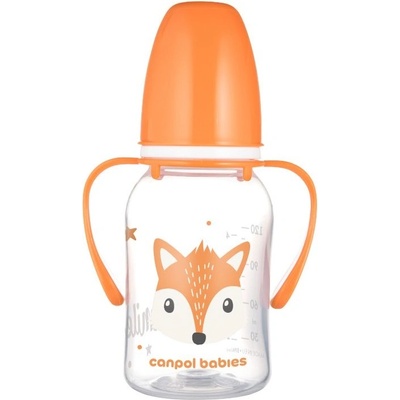 Canpol babies Бебешко шише с дръжки Canpol - Cute Animals, 120 ml, оранжево (11/823_ora)