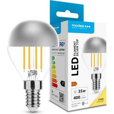 Modee LED žiarovka Filament Globe Mini P45 Silver Top 4W E14 400lm teplá biela ML-P45F2700K4WE14ST