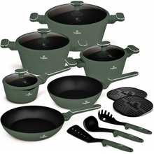 BERLINGERHAUS Sada nádobí s titanovým povrchem 15 ks Matte Green Collection BH-8208