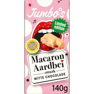 Jumbo bílá s příchutí jahodových makronek 140 g
