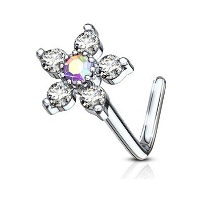 Šperky4U zahnutý piercing do nosu duhový kamínek N0098-CAB