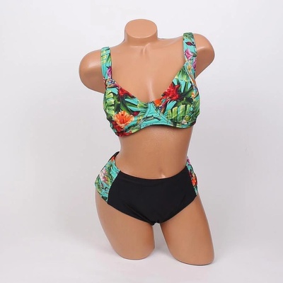 Макси бански в черно и цвят мента с екзотичен десен - чашка d