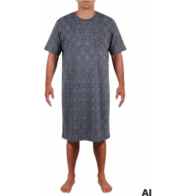 New Fashion Zdeno pánska bavlnená nočná košeľa krátky rukáv tmavo šedá