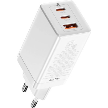 Baseus Зарядно устройство Baseus GaN3 Pro Quick wall charger C+C+U (CCGP050102), от контакт към 1x USB (ж)/2x USB-C (ж), 20V/3.25A, 65W, бяло (CCGP050102)