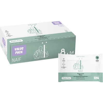 Naif Baby & Kids Plastic Free Wipes мокри кърпички за деца от раждането им 8x54 бр