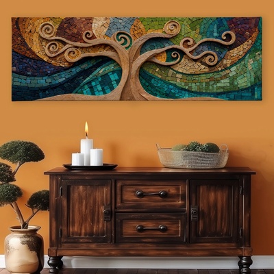 Obraz na plátně - Strom života Dřevěná chapadla FeelHappy.cz Velikost obrazu (šířka x výška): 150 x 50 cm