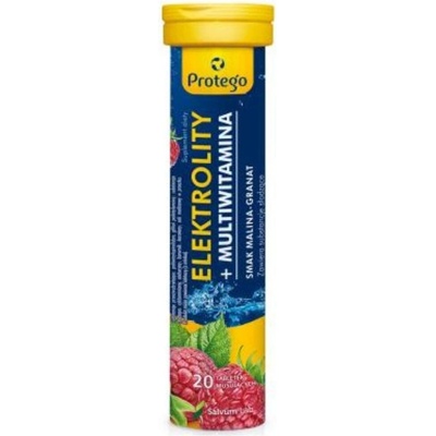 Protego Elektrolyty + multivitamíny, Malina-granátové jablko 20 šumivých tabliet
