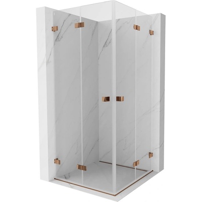 Mexen Lunar-F Двойна сгъваема душ кабина 80 x 80 см, прозрачна, розово злато (836-080L-080P-60-00)