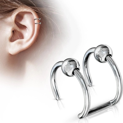 Šperky eshop fake piercing do ucha z chirurgické oceli dva kroužky s kuličkami I11.9