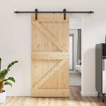vidaXL Преплъзваща се врата 95 x 210 cm Естествено и черно (3444910)