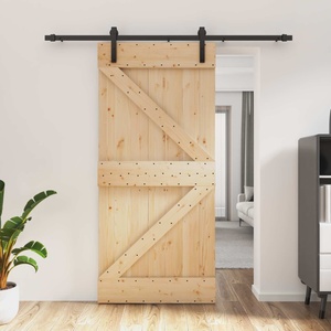 vidaXL Преплъзваща се врата 95 x 210 cm Естествено и черно (3444910)