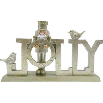 Clayre & Eef Zlatá vánoční dekorace s Louskáčkem a ptáčky Jolly - 18*4*11 cm