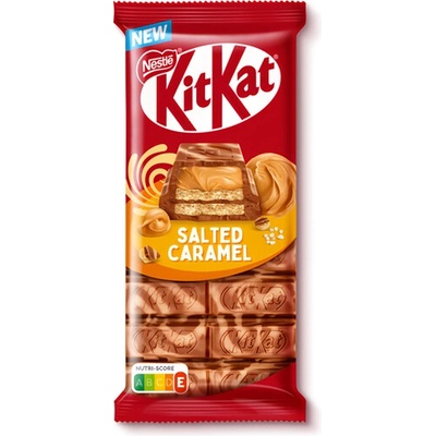 KitKat tabuľka Slaný karamel s mliečnou čokoládou, bielou polevou s náplňou zo slaného karamelu 99 g