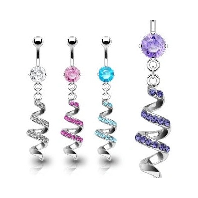 Šperky eshop piercing do pupíku z oceli spirála vykládaná zirkony AA17.14 aqua modrá Q