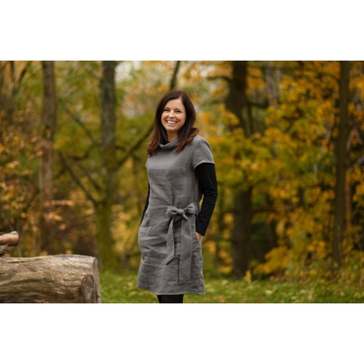 Nelly lněné šaty s mašlí tmavě šedé