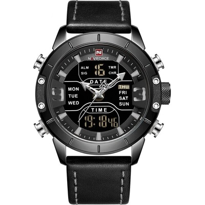 Naviforce Мъжки часовник NaviForce Stirious Leather, Естествена кожа, Хронограф, Черен (NAVIFORCE-9153L-LEATHER-BLACK)