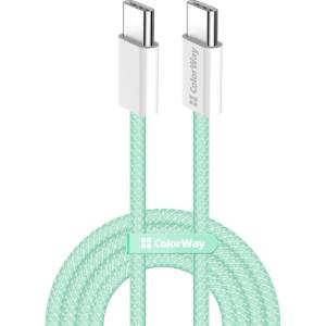 ColorWay Кабел Type-C CW-CBPDCC061-G, памучна оплетка, PD Fast Charging 60W, 3.0A 1M зелен (CW-CBPDCC061-G)