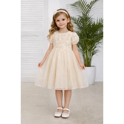 Fashionkids dievčenské spoločenské šaty s jemnou tylovou sukňou bežová