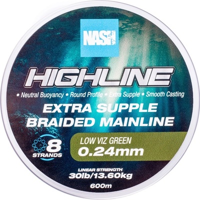 Nash Splietaná šnúra Highline Extra Supple Braid Green 600 m 0,24 mm 13,6 kg