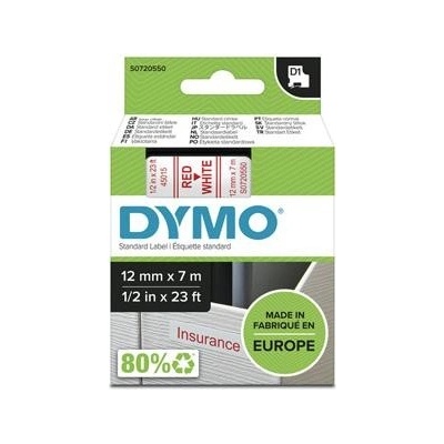 Dymo originál páska do tlačiarne štítkov, Dymo, 45015, S0720550, červený tlač/biely podklad, 7m, 12mm, D1