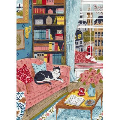Plagát, Obraz - Cat on sofa in London pastel colours, Caroline Bonne Muller, 30 × 40 cm