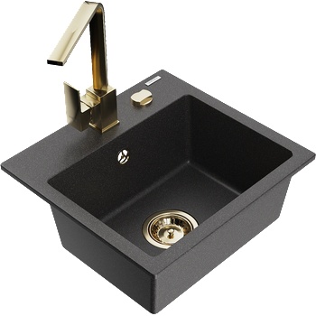 Mexen Milo мивка от гранит с 1 камера и кухненски смесител Rita, черен на пръски - 6505-76-670300-50 (6505-76-670300-50)