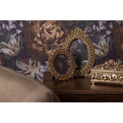 Zlatý oválný fotorámeček se zdobným okrajem - 15*1*23 cm / 10*15 cm - Clayre & Eef – Zboží Živě