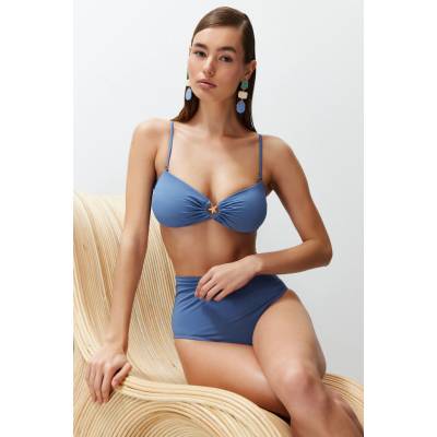 Trendyol Blue Strapless Premium Accessorized Mix&Match Bikini Top modrá