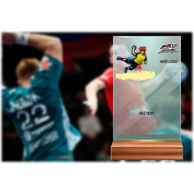 Skleněná trofej na dřevěném podstavci Házená Výška: 17 cm