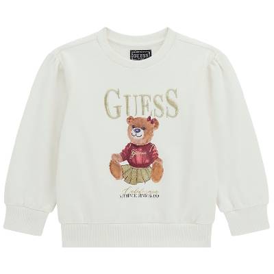 Блуза с дълъг ръкав Guess - Златист надпис и мече, бяла, 12 м (20254-K5BQ00-KAX74-G012-12M)