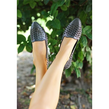 Erbil Shoes Дамски балерини с декоративни мъниста - Цвят Платина #366595 (366595_Platinum)