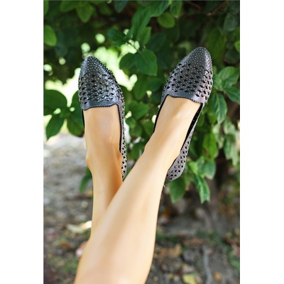 Erbil Shoes Дамски балерини с декоративни мъниста - Цвят Платина #366595 (366595_Platinum)