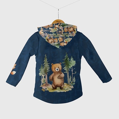 Takoy Panel se střihem 86 softshell bunda lesní dobrodružství zvířátek tmavě modrá