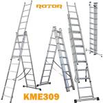 ROTOR Стълба алуминиева, сгъваема, 3x9 стъпала, 6.48 м, ROTOR KME309 (UNI-09567)